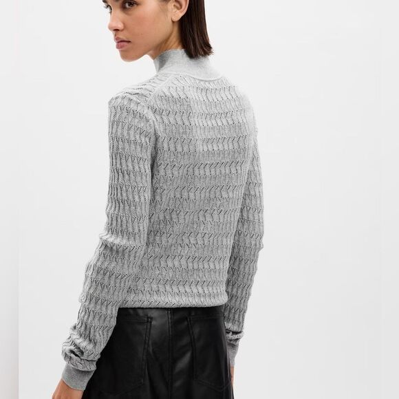 GAP Pointelle Turtleneck Silver Metallic Simmer Lightweight Sweater - Picture 2 of 14